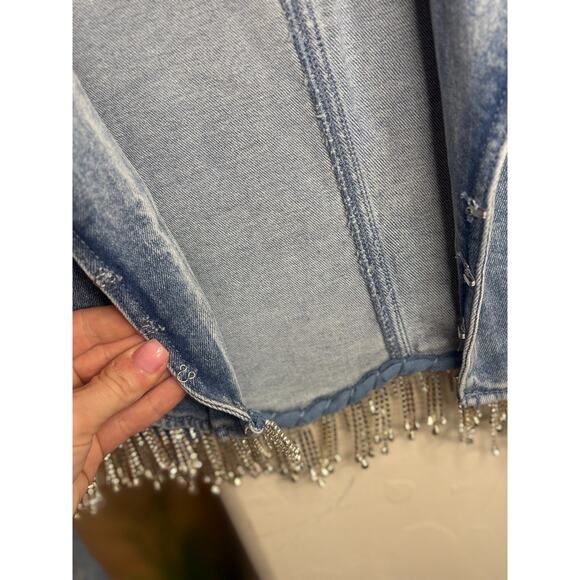 Bebe Rhinestone Hem Cropped Denim Jacket Size XL NEW MSRP $159 - Picture 5 of 7